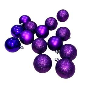 Purple mixed-finish shatterproof Christmas baubles tree ornaments (Set of 14)